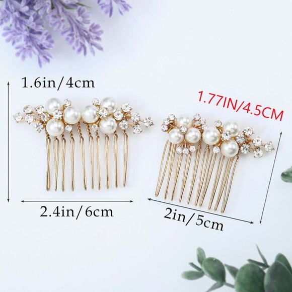 Wedding Hair Comb Set Pearl Crystal Bridal Rhinestone Hair Accessories Women - Picture 3 of 7
